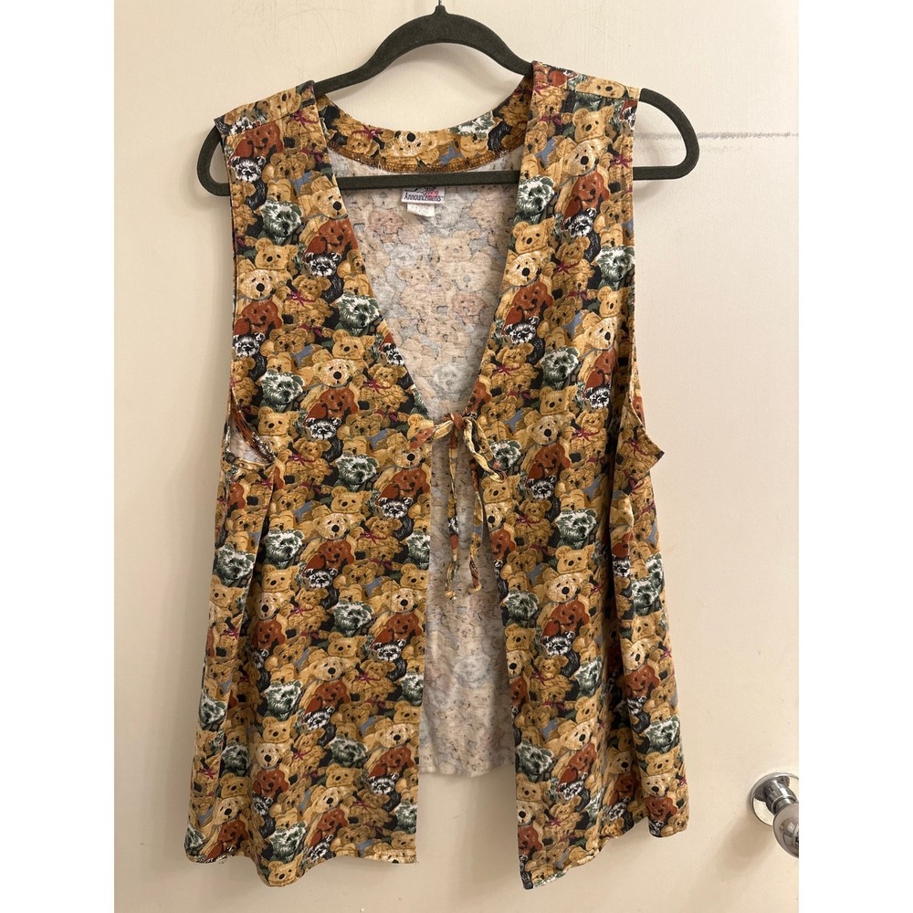Vintage Teddy Bear Vest‎ 90s Grandmacore Layering Unique Kitschy XL